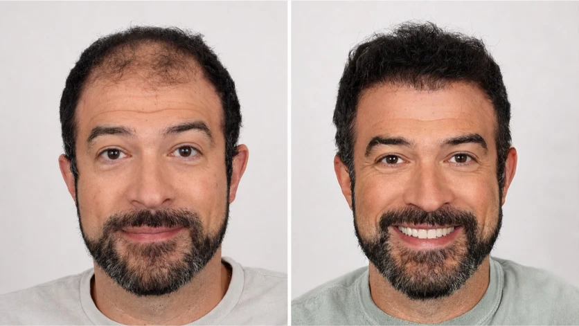 Brenden Cochran, before and after hair transplant.