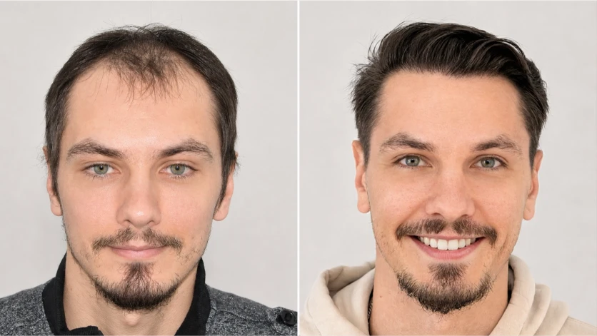 Ilya Lutsenko, before and after hair transplant.