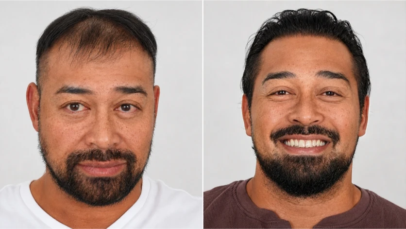 Ronald Rorie, before and after hair transplant.
