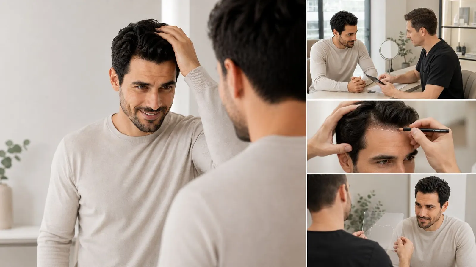 A clinician drawing a planned hairline onto a patient’s scalp