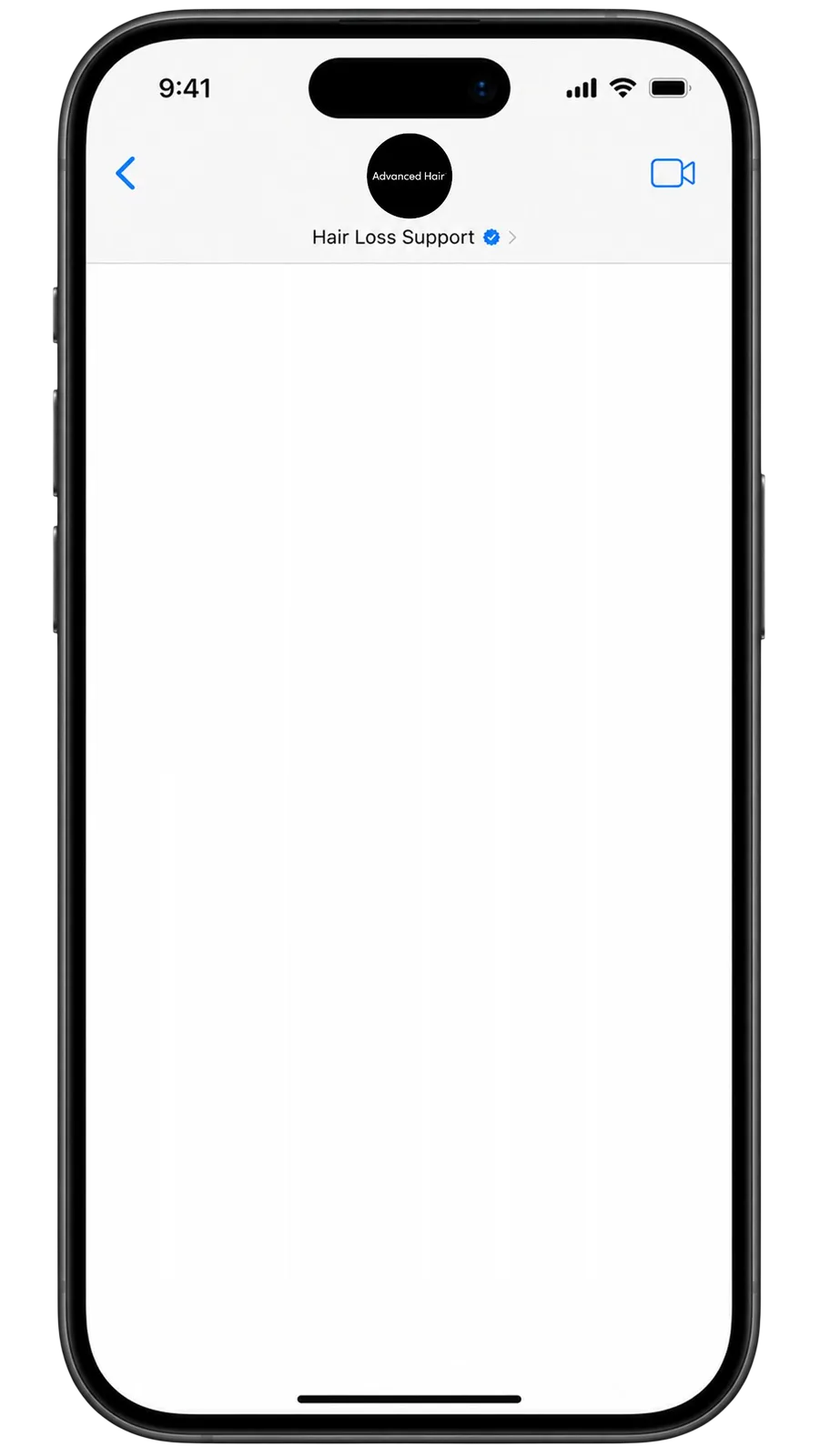 A phone showing a text conversation with the Advanced Hair Restoration hair loss support team